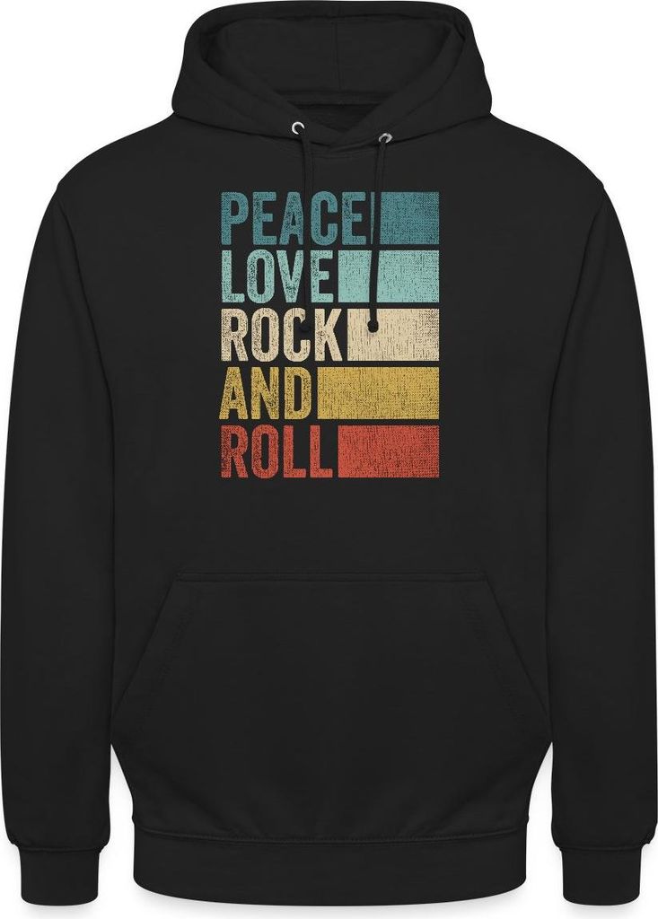 Spreadshirt Peace Love Rock And Roll Retro Vintage Motiv Uni Hoodie, L, Schwarz