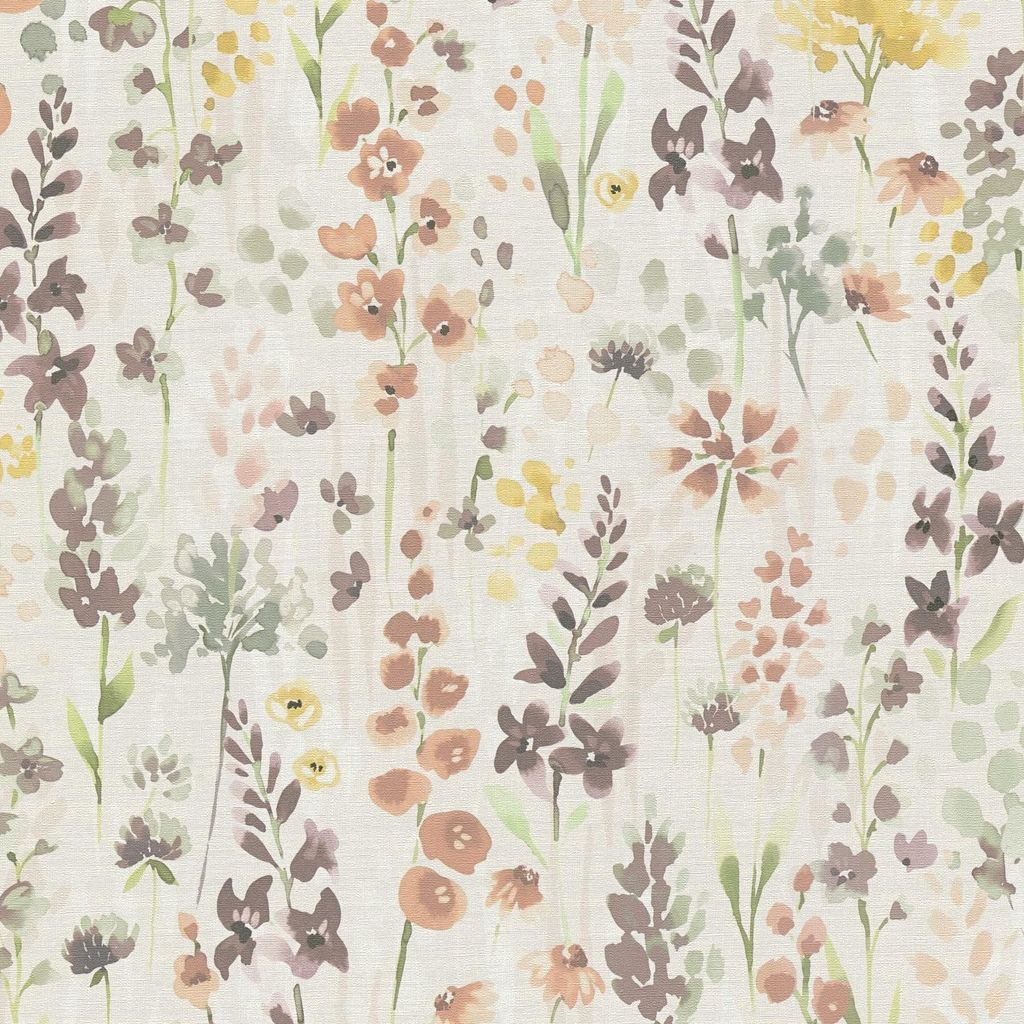 Florale Tapete Aquarelloptik Braun Beige – Blumen Vliestapete natürlich verspielt AS-Creation (KG-174488)