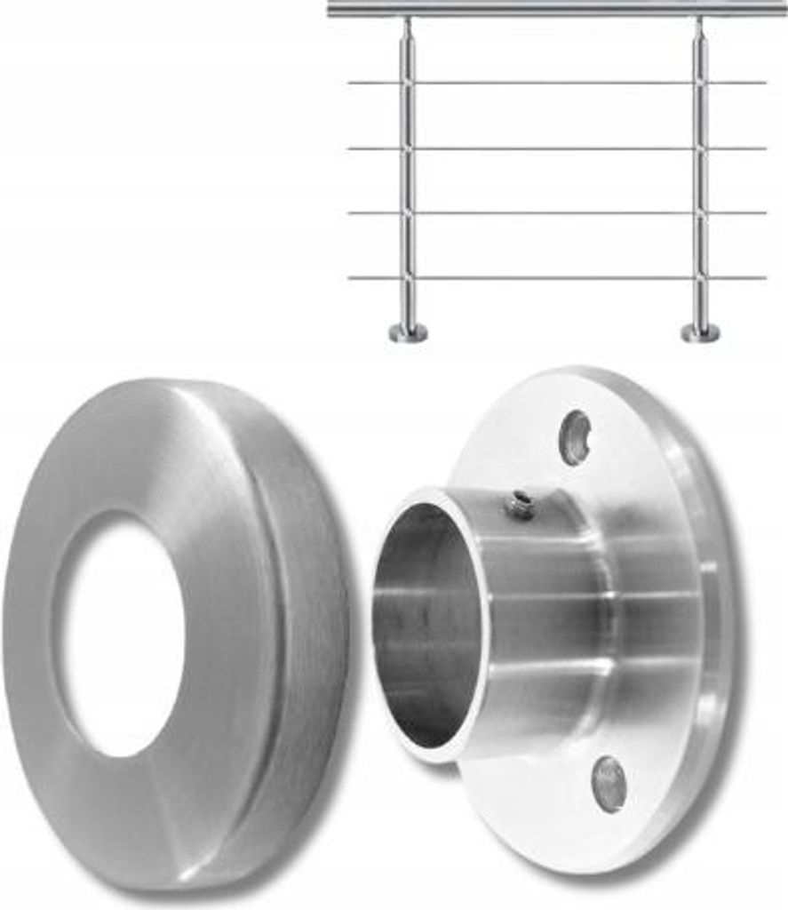 Edelstahl Wandflansch - für Rohre Ø 42,4 x 2,0 mm - mit Abdeckrosette - V2A - Geländerbau