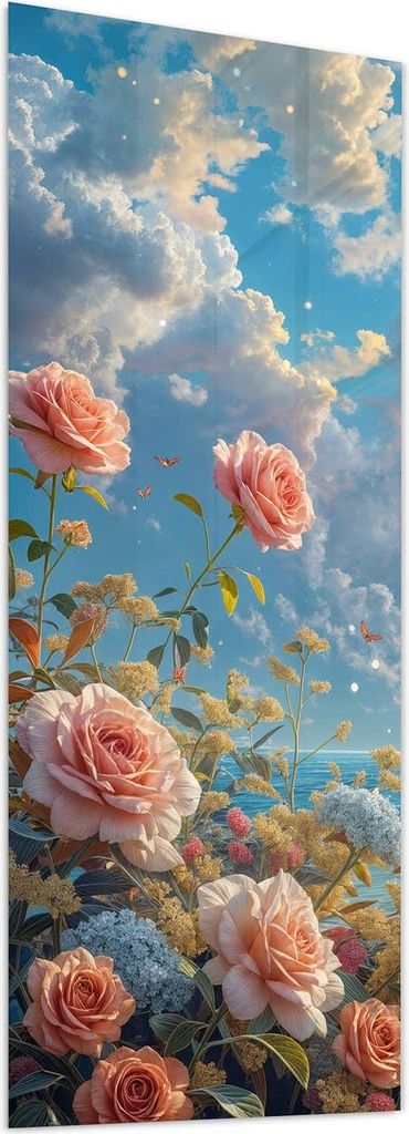 Glasbild 40x100cm in XXL für Wohnzimmer, Schlafzimmer Motiv Strandzeit mit Rosen