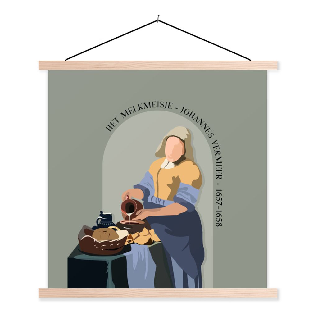 MuchoWow Textilposter Pastell - Milchmädchen - Grün - Alte Meister 60x60 cm mit holzfarbenen Rahmen - Wanddekoration
