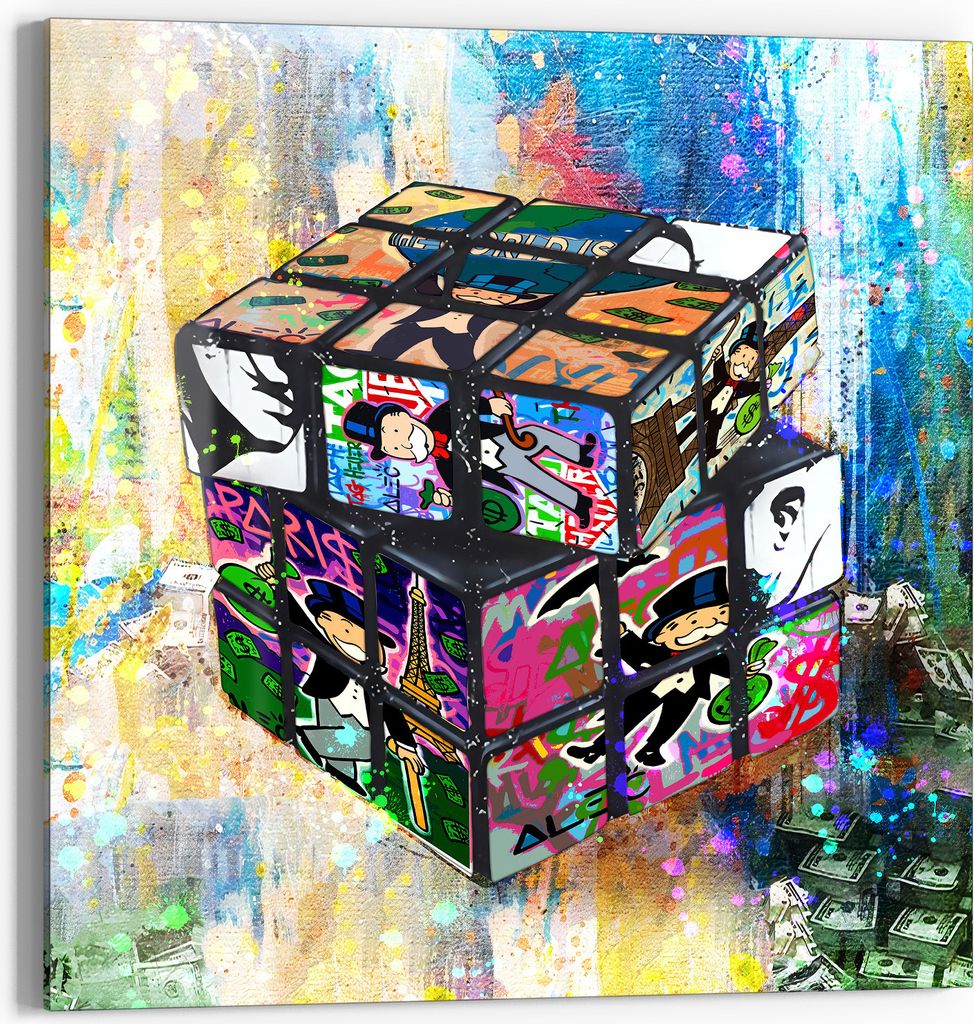 DEQOART Glasbild Echtglas 30x30 cm 'Pop-Kultur Würfel' Wandbild Bild modern Deko