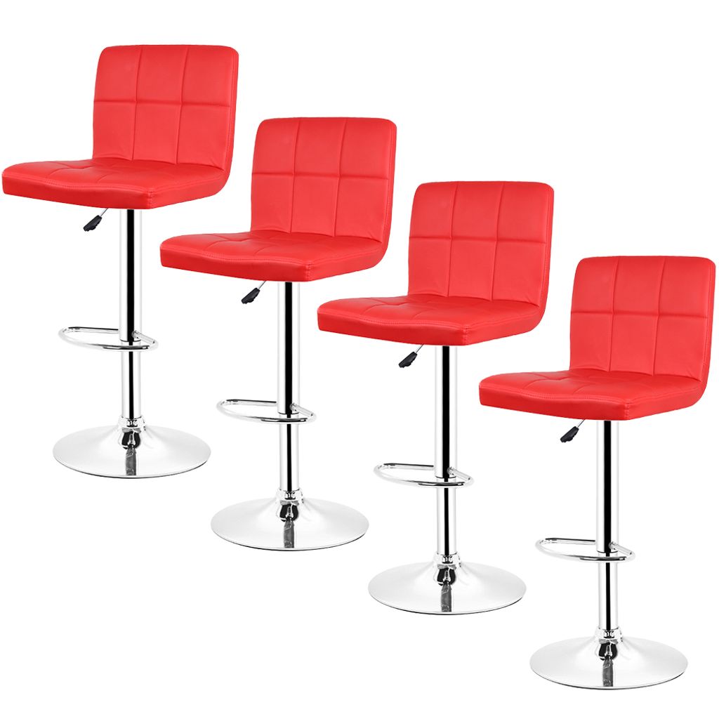 Barhocker,Drehbare Barhocker mit Lehne,Tresenhocker Höhenverstellbar aus Kunstleder, Moderner Barstuhl Küchenhocker Bar Hocker( Rot, 4er Set)