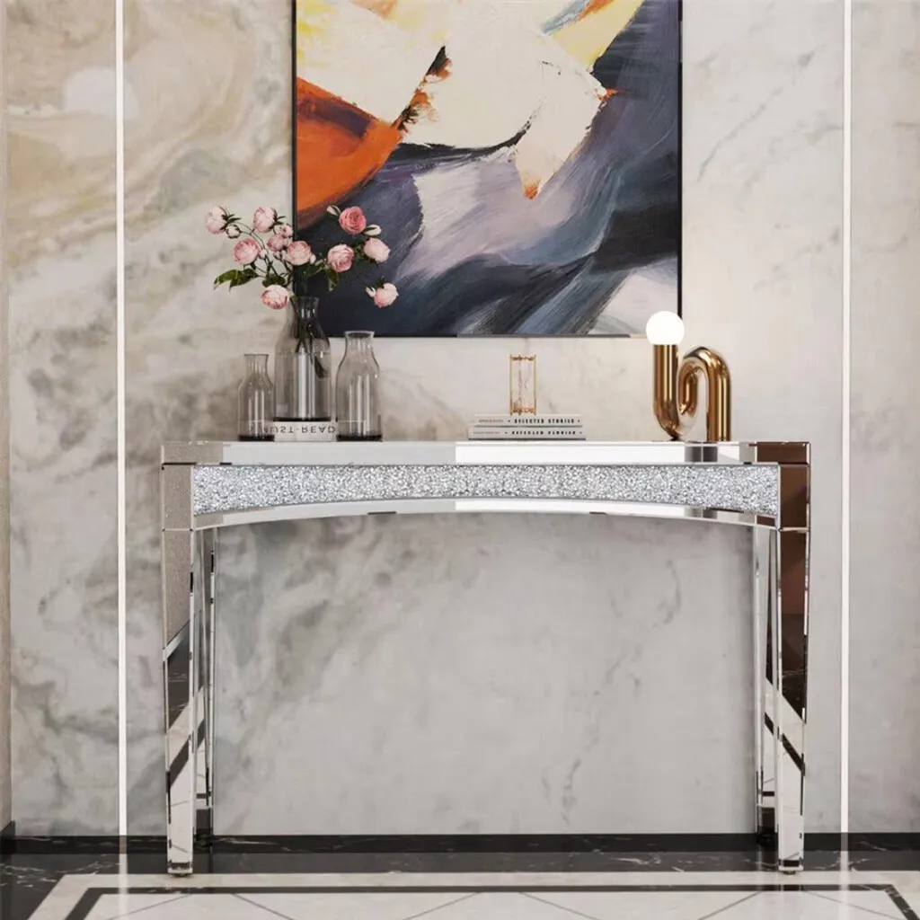 Console Entrée Miroir 120 cm Argent - Table Murale Décorative Moderne - 2