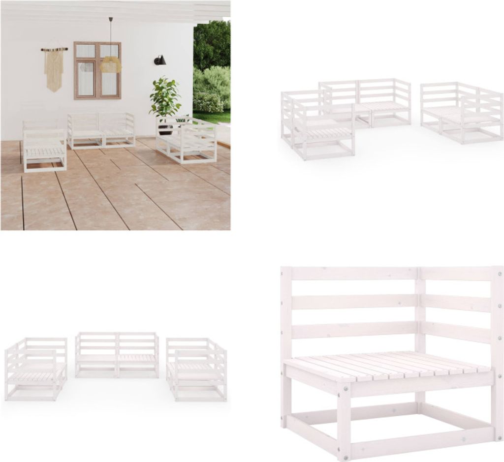 vidaXL 6 tlg. Garten Lounge Set Weiß Massivholz Kiefer - Garten-Lounge-Set - Garten-Lounge-Sets - Lounge-Set - Lounge-Sets