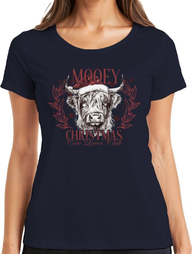 Mooey Christmas Kuh Kühe Kuhliebhaber - Weihnachten Xmas Christmas Damen T-Shirt, Navy, XXL