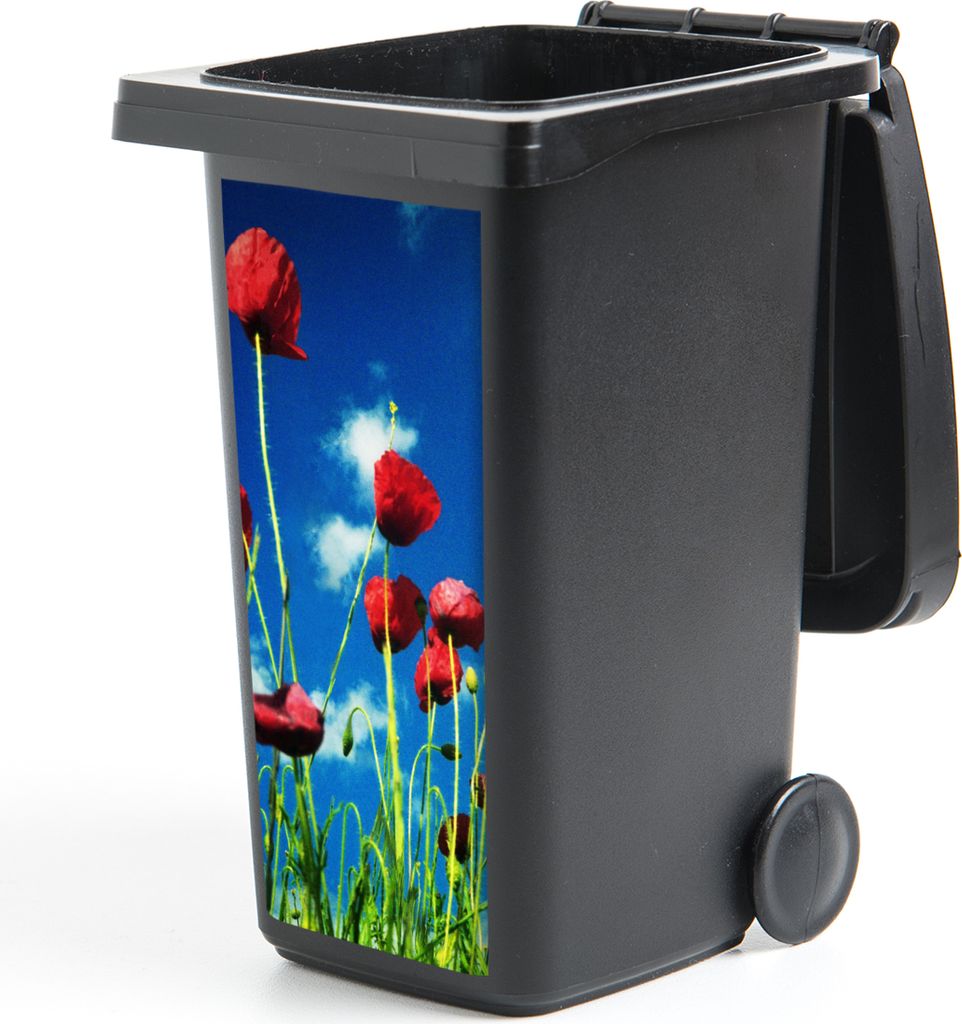 MuchoWow Mülltonnenaufkleber Mohnblumen für einen blauen Himmel 44x98 cm - Containeraufkleber - Aufkleber - Mülltonnen-Aufkleber