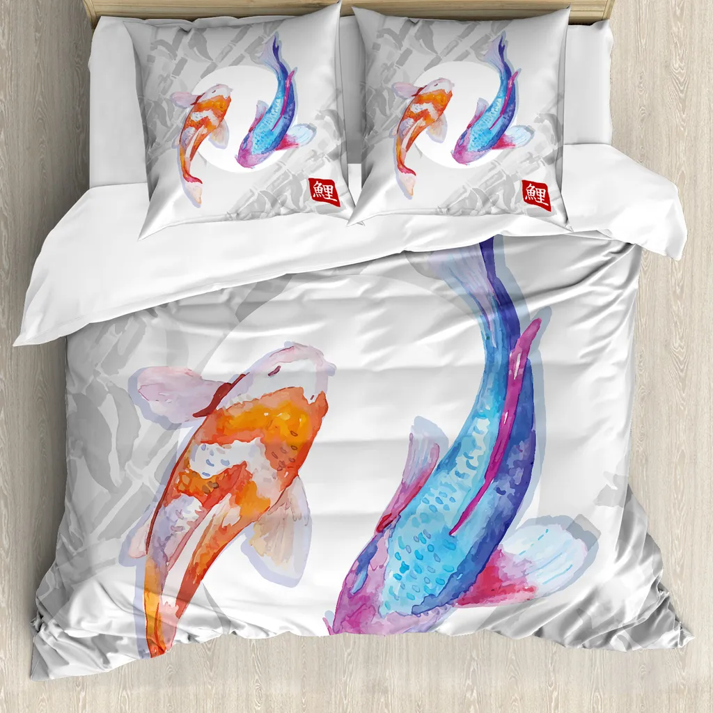 Copripiumino Koi ABAKUHAUS: Carpe Giapponesi Blu Arancio 155x220cm