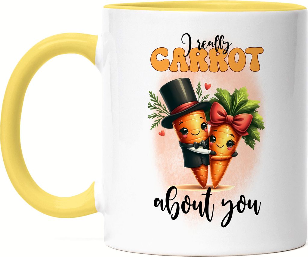 I Really Carrot About You Liebe Karotte Spruch Tasse Gelb
