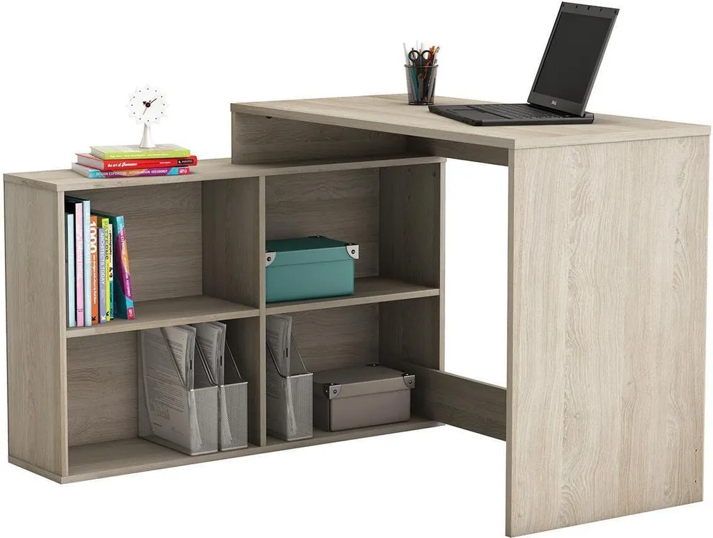 Petit bureau d'angle informatique Dewirovo en bois clair chêne Sonoma chic