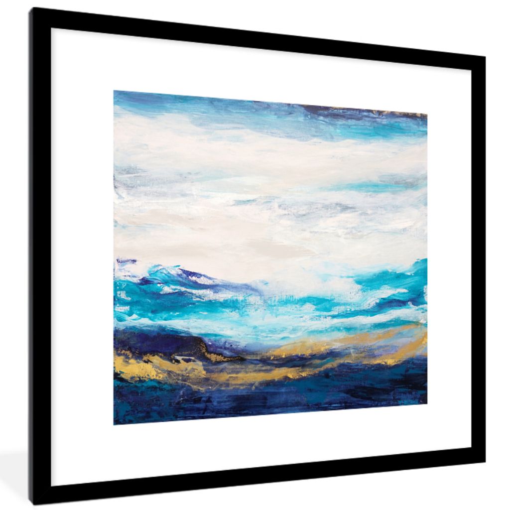 MuchoWow Gerahmtes Poster Blau - Malerei - Abstrakt - Farbe 40x40 cm - Poster mit Schwarzem Bilderrahmen Wandposter Rahmen Foto Bilder - Poster -...