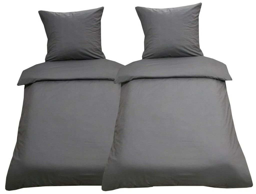 4 tlg Uni Bettwäsche 135x200 Anthrazit Einfarbig Renforce Produktbild 
