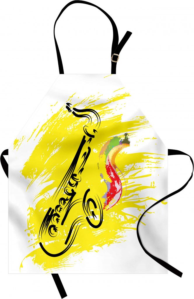 ABAKUHAUS Jazz Musik Kochschürze, Stilisierte Saxophon-Farblack-Spritzen-Hintergrund-künstlerische Design-Illustration, Farbfest Höhenverstellba...