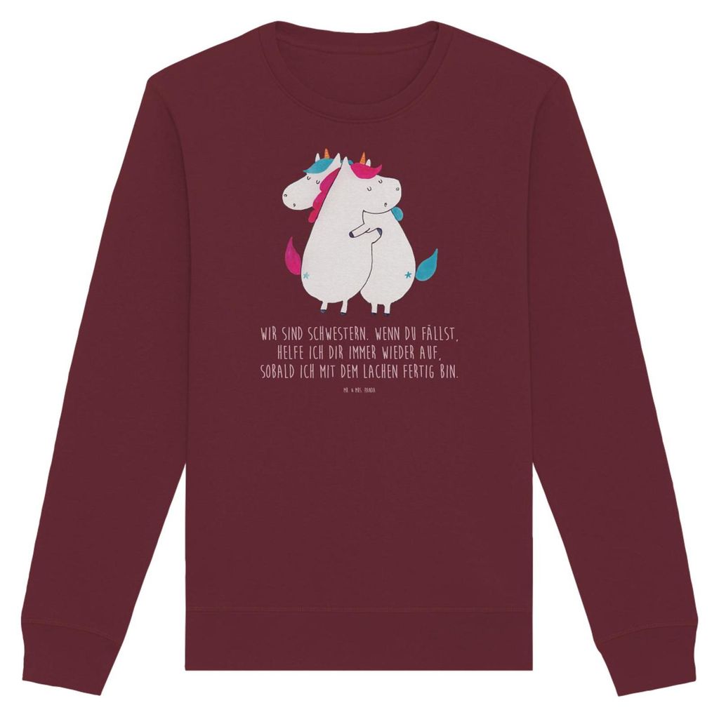 Mr. & Mrs. Panda Baumwoll Sweatshirt Einhörner Umarmen Größe XS - Burgundy - Geschenk, Bio Pullover, Sister, Familie, Sweater, Unicorn, Pulli, E...