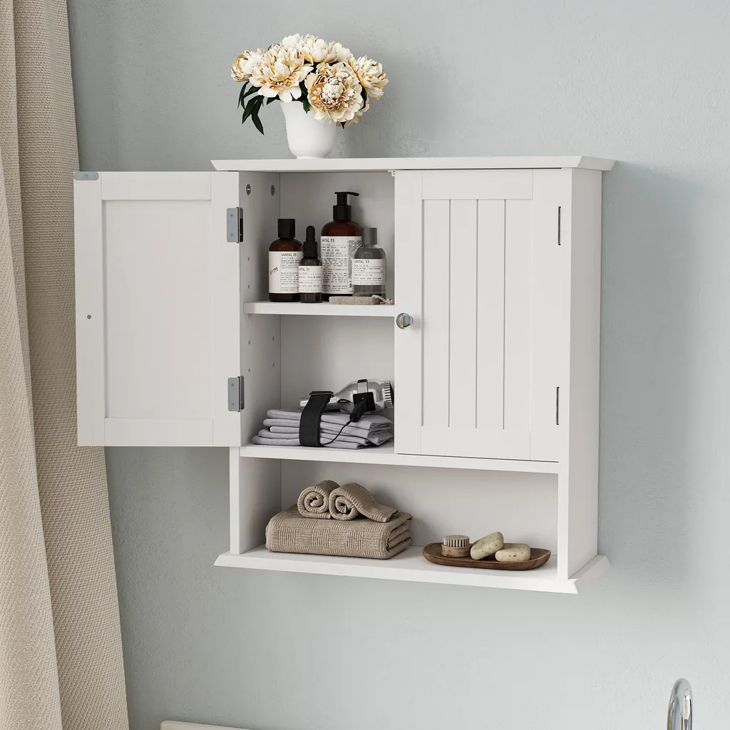Mobiletto Portaoggetti Bagno 2 Ante | Scaffale Bianco Multiuso - 3