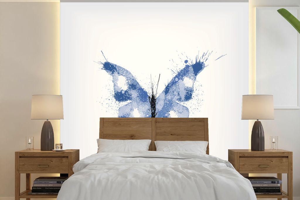 MuchoWow Fototapete für Wohnzimmer oder Schlafzimmer Wandtapete Vinyl Motivtapete Eine Illustration eines blauen Schmetterlings - 260x260 cm - P...