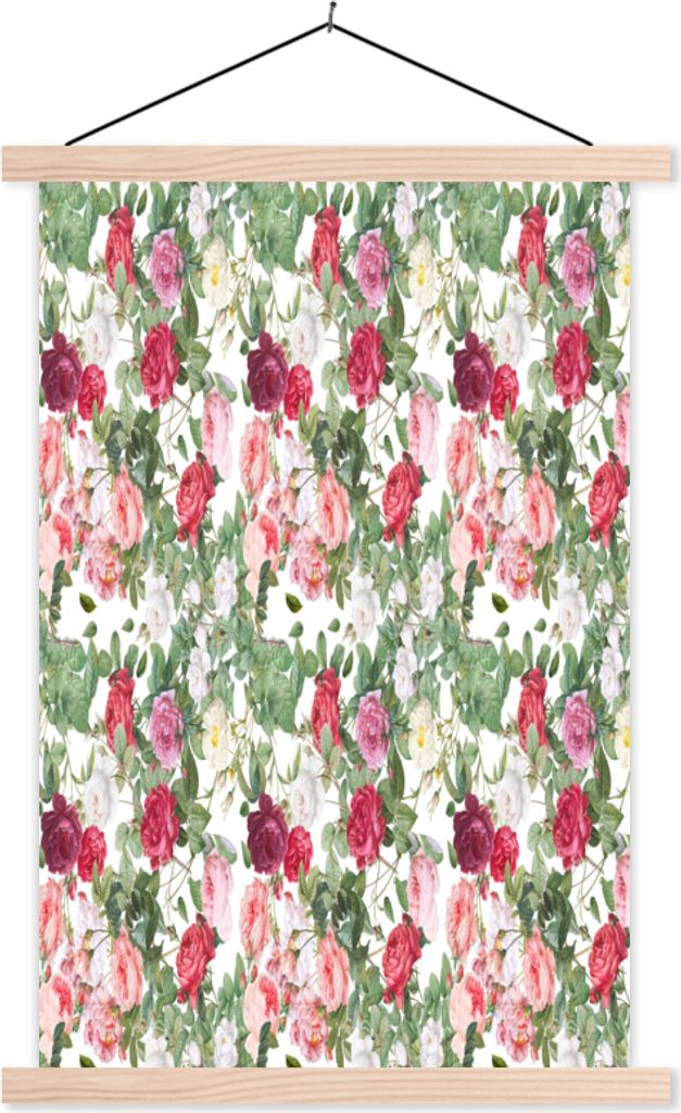 MuchoWow Textilposter Pfingstrose - Blumen - Farben - Rosen 40x60 cm mit holzfarbenen Rahmen - Poster