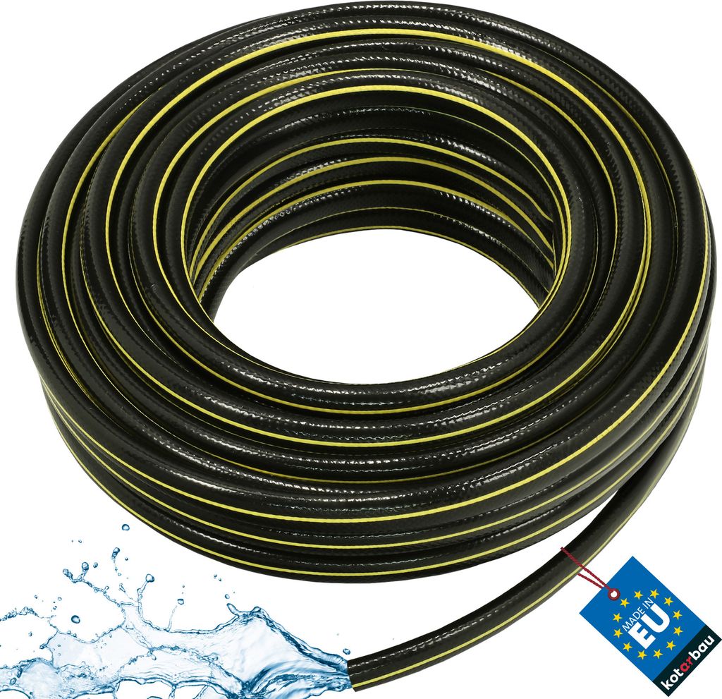 KOTARBAU Gartenschlauch 1" 30m 4-lagig Verstärkt Schwarz-Gelb Professionell zum Gießen von Pflanzen