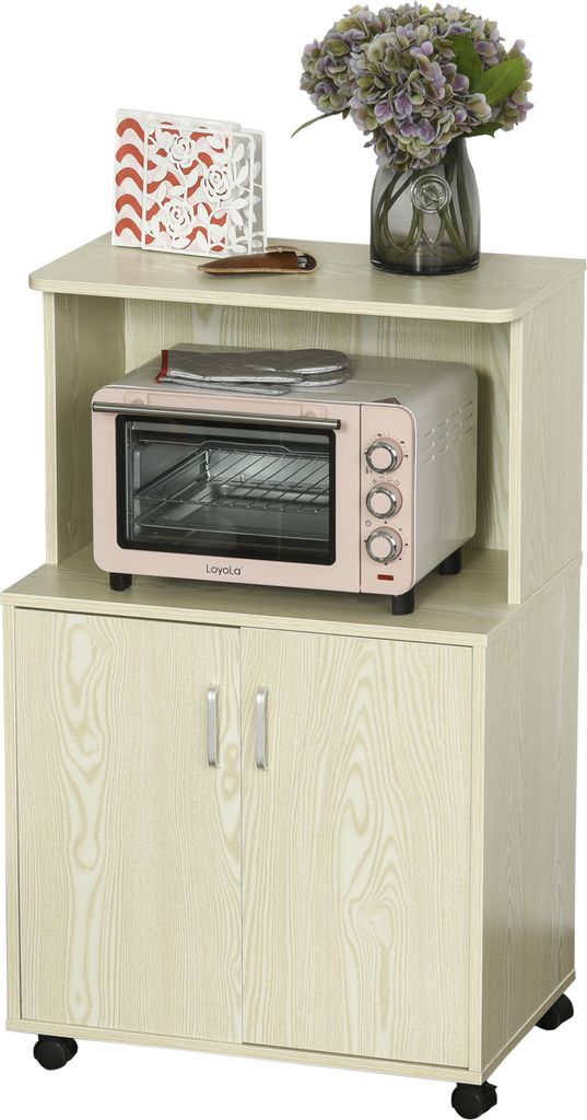 HOMCOM Zusatz-Sideboard für Mikrowelle, Küchenunterschrank mit 2-türigem Schrank und verstellbarem Regal mit Rollen, Tragkraft 70 kg, 60,4 x 40,...