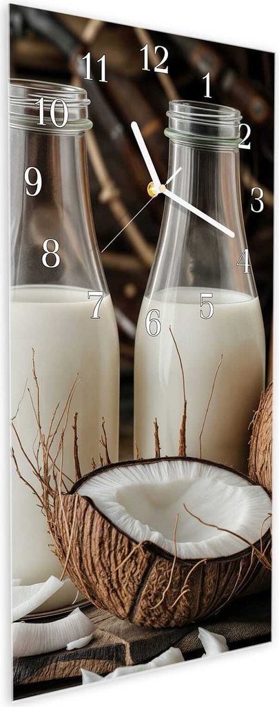 Wanduhr aus Glas mit Motiv Kokosnusslmahlzeit- 30 x 60 cm - inkl. Aufhängesystem