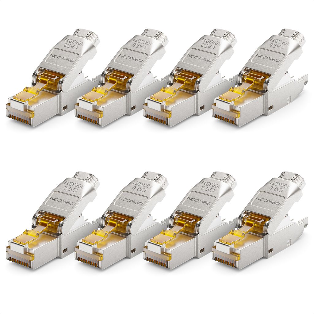 deleyCON 8x CAT 8 Netzwerkstecker RJ45 Werkzeuglos Geschirmt 40Gbit/s Netzwerk Stecker für Rohkabel Verlegekabel Steckverbinder RJ45 Ethernet LAN ...