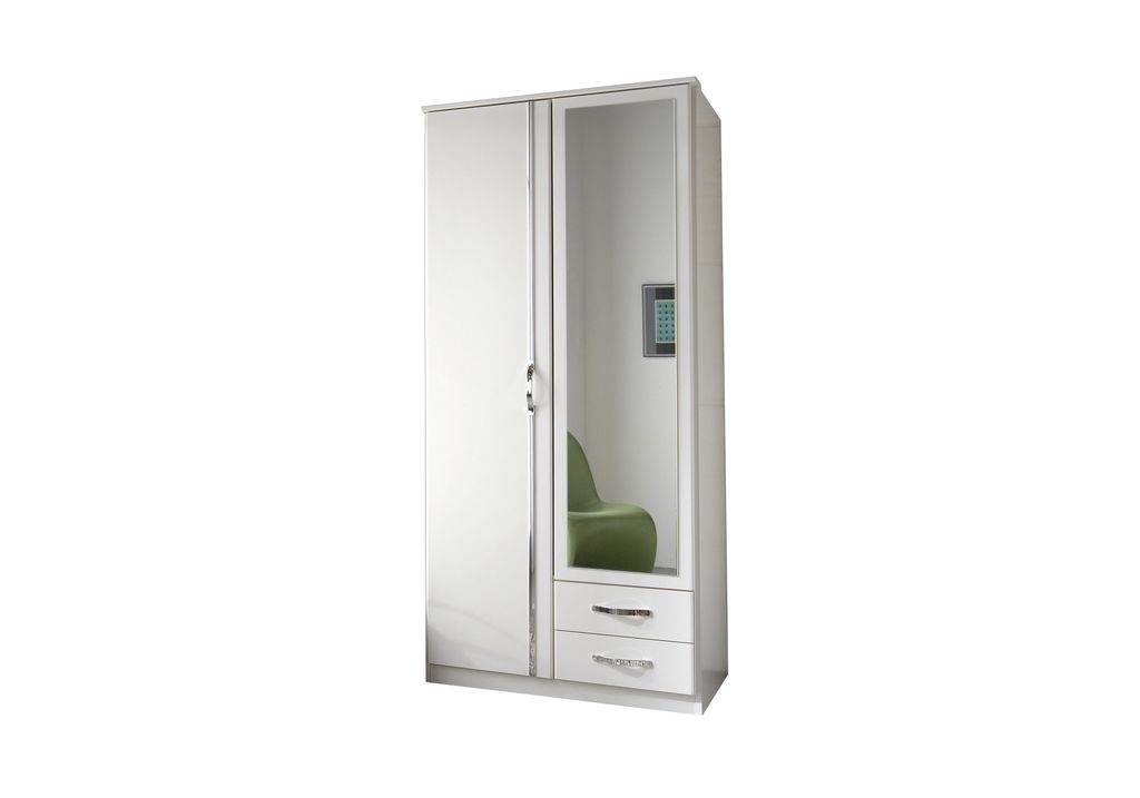 Kleiderschrank Duo in Weiß mit Aufleistungen in Chrom – Drehtürenschrank 91 cm Breite