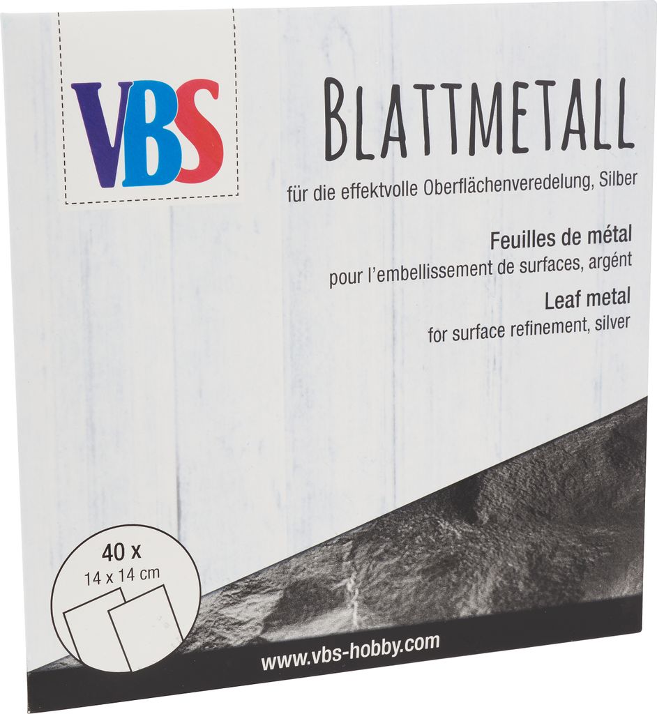 VBS XXL Blattmetall 40 Blatt 14x14 cm für kreative Bastelprojekte und Dekoration Silberfarben