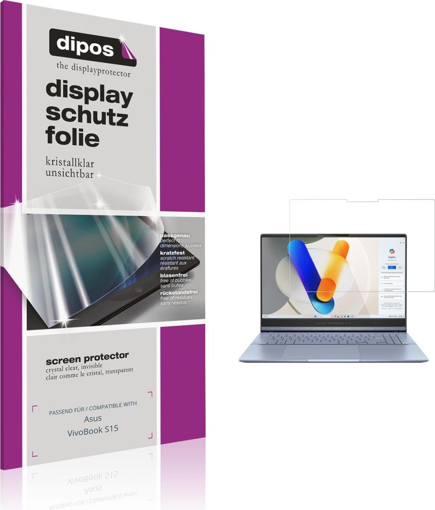 2x Schutzfolie für Asus VivoBook S15 klar Displayschutzfolie Folie Display Schutz dipos