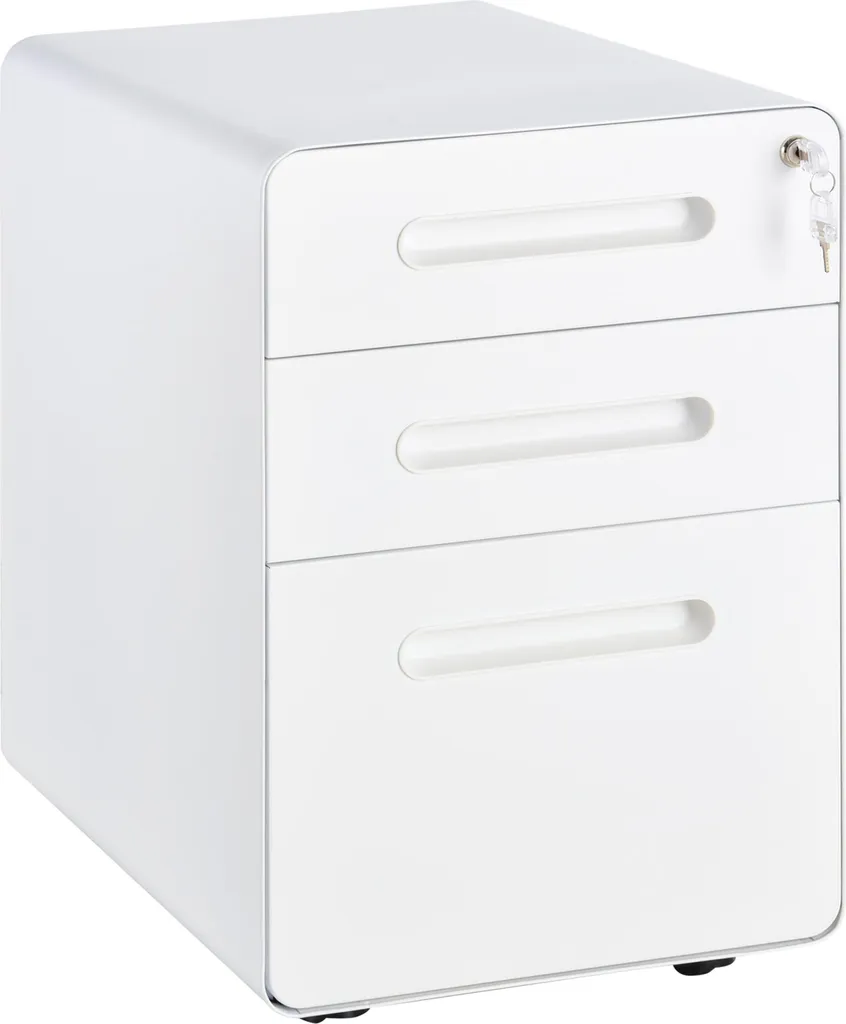 Meuble de rangement 3 tiroirs en acier blanc sous bureau avec roulettes