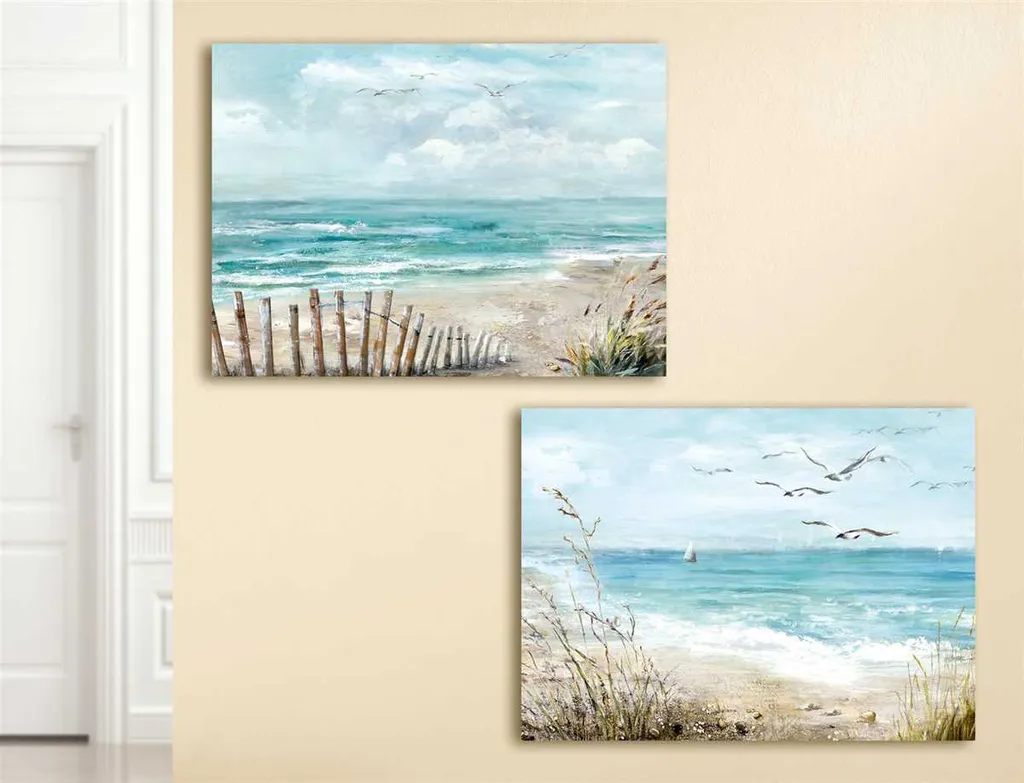 Tableau Gilde 38853 Mouettes à la plage en toile et bois de pin 60x80cm