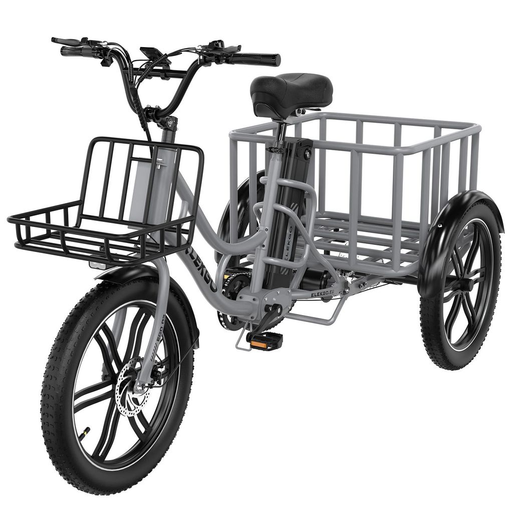 20 Zoll*3.0 Elektro-Dreirad MIT Korb Hinten Und Vorderlichter, 250W-Für Erwachsene + Abnehmbarer 48-V-/18-Ah-Akku, Fat-Tire,Grau