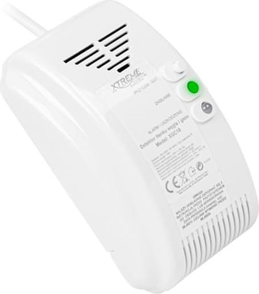 A white gas and carbon monoxide detector is shown from a diagonal angle.