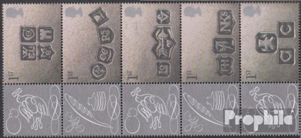 Briefmarken Großbritannien 2001 Mi 1909II Zf-1913II Zf Fünferstreifen (kompl.Ausg.) postfrisch Stempel