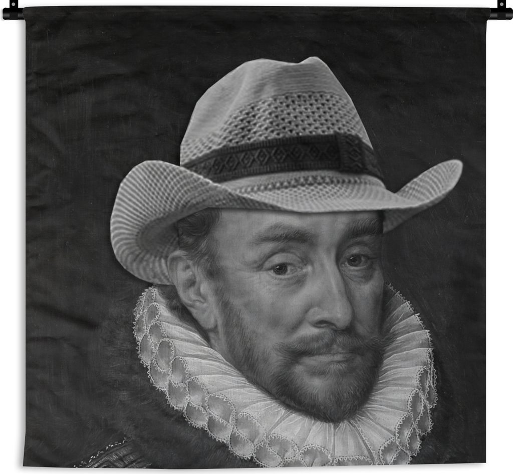 MuchoWow Wandteppich Wandbehang Porträt von Wilhelm I. - Adriaen Thomasz - Schwarz und Weiß 150x150 cm Tapisserie Dekoration Wandtuch - Wohnacc...