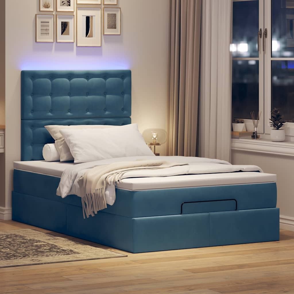 Maison Exclusive - Ottoman-Bett mit Matratzen & LEDs Dunkelblau 120x190 cm Samt