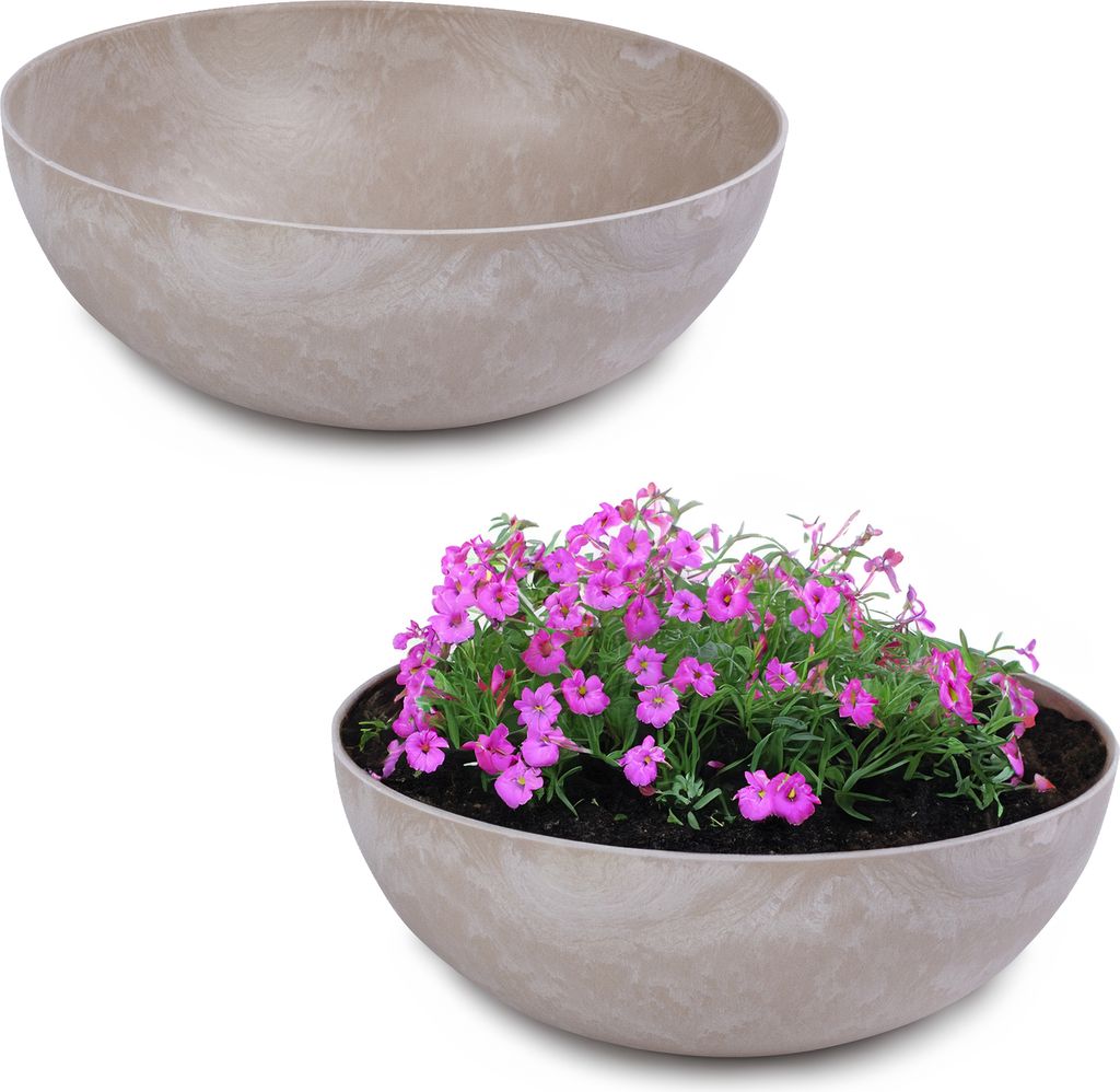 Runde bauchige 20 cm Pflanzschale für draussen, sand marmoriert
