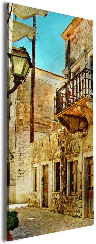 Wallario Premium Leinwandbild Gasse im Süden, Urlaub in Griechenland in Größe 30 x 75 cm