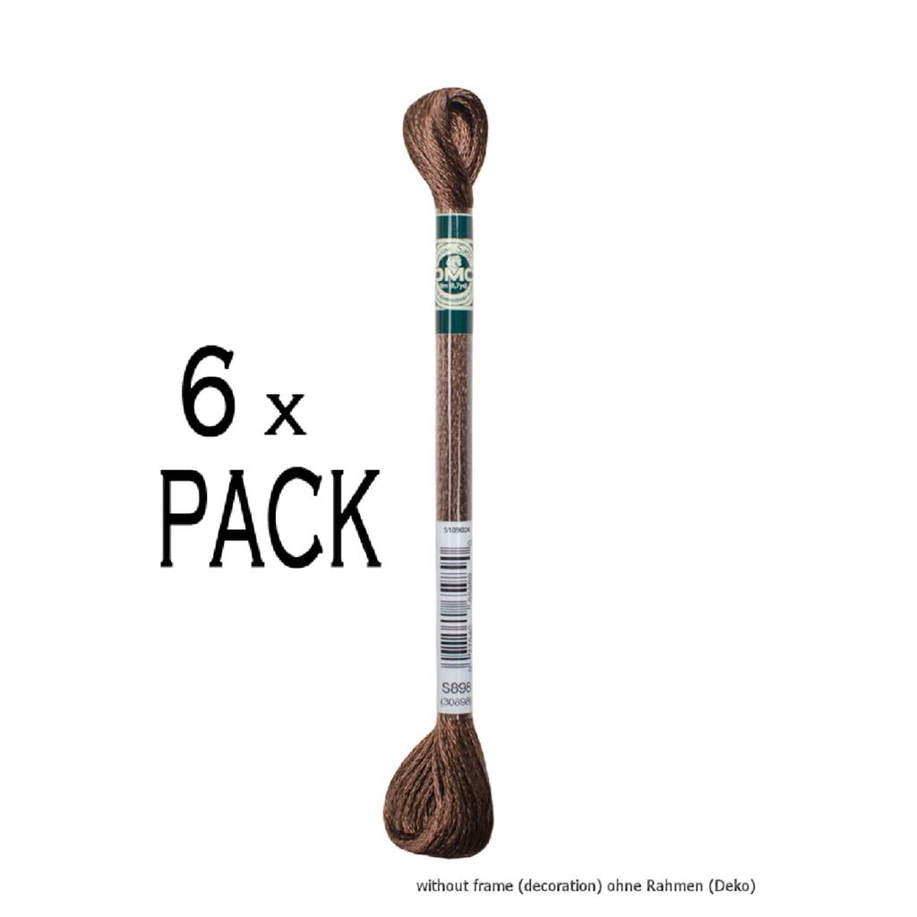 6x DMC Stickgarn Mouline Satin 1008F -898, 6-fädig, 8m, VPE