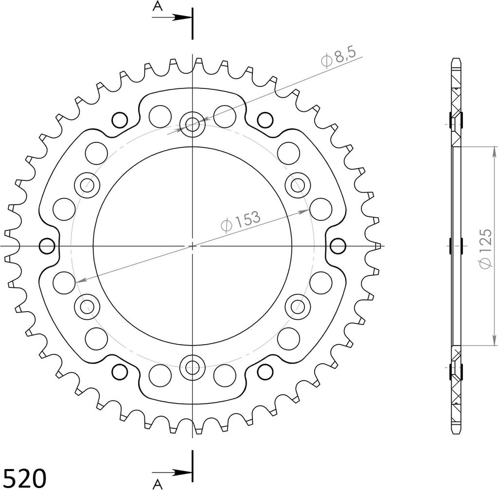 Stealth-Kettenrad Supersprox 520 - 45Z (gold) RST-210:45-GLD|ID 125,0 LK 153,0 6-Loch/6-Loch