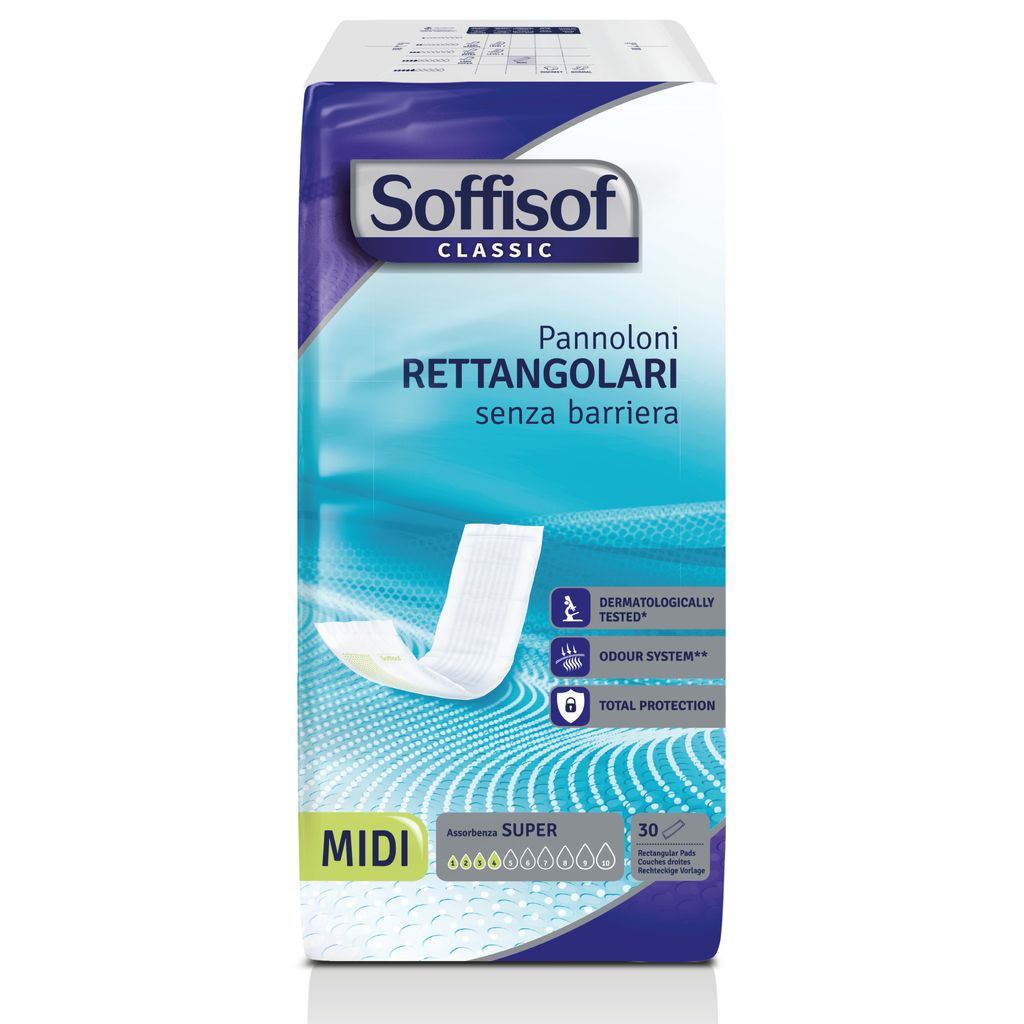 Soffisof Classic Rechteckige Windel ohne Barriere für Erwachsene - Einzelpackung mit 30 Windeln, 4 Tropfen - Einwegwindeln