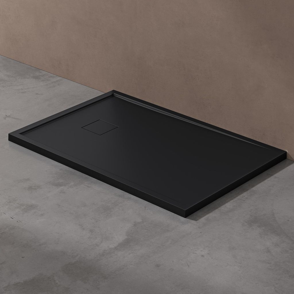 doporro Duschtasse Duschwanne 80x120x4 flach Mineralgusswanne Rechteckig Anthrazit auch bodenebene Montage für ebenerdige Dusche geeignet Geoma08