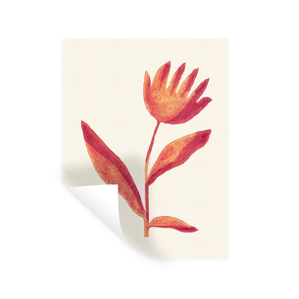 MuchoWow Wandtattoo Wandsticker Wandaufkleber Blumen - Pflanze - Rot - Pastell 120x160 cm Selbstklebend und Repositionierbar - Wierderverwendbar ...