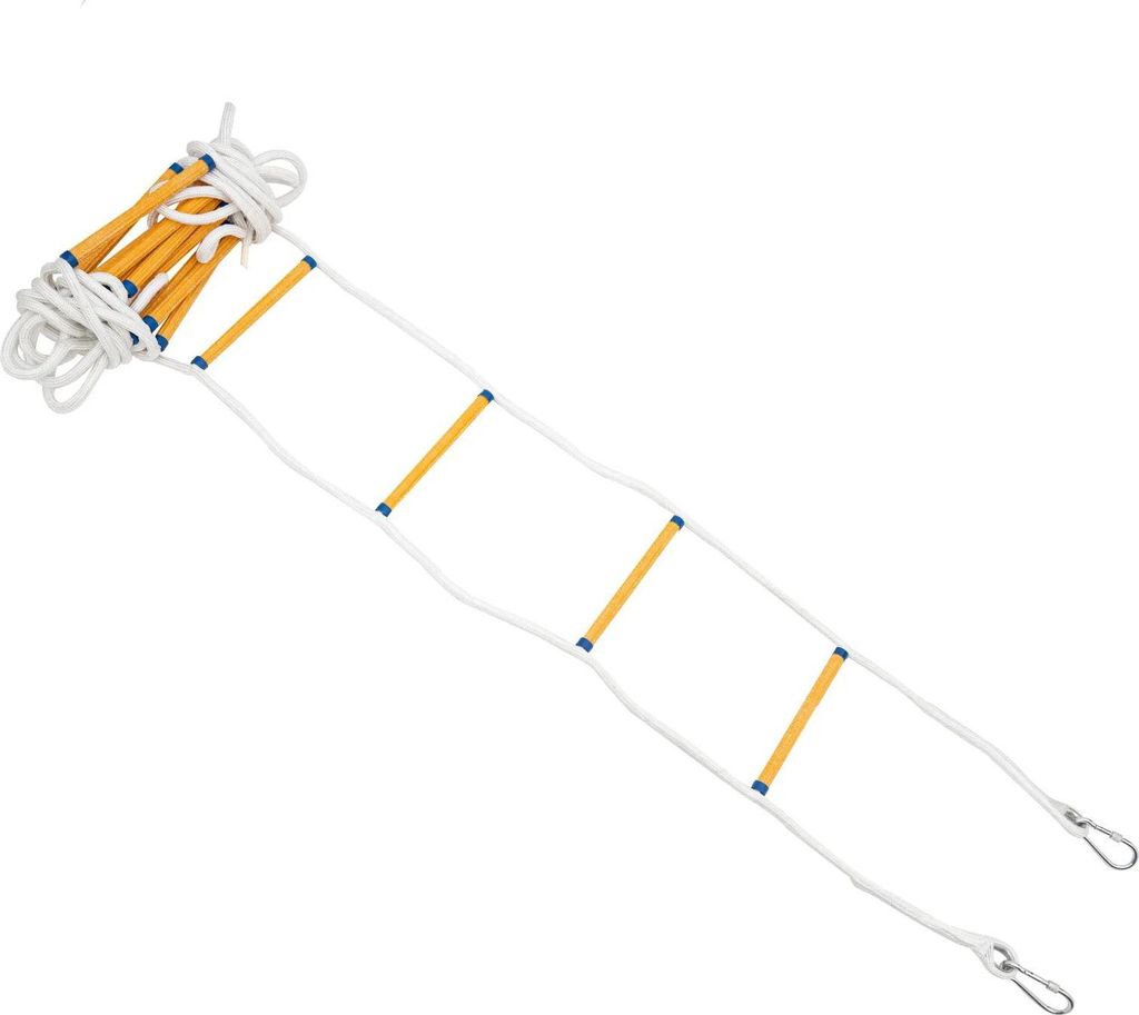 Seilleiter - Rettungsleiter 12 m - Stahl - Mit Karabinern - Für Bau und Feuerrettung - Blau