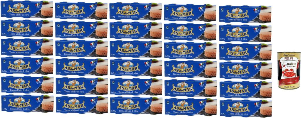 AS do MAR Tonno all'Olio di Oliva,Thunfisch in Olivenöl,ideal in jedem Rezept 32x 210g (3x70g) Dose + Italian Gourmet Polpa di Pomodoro 400g Dose