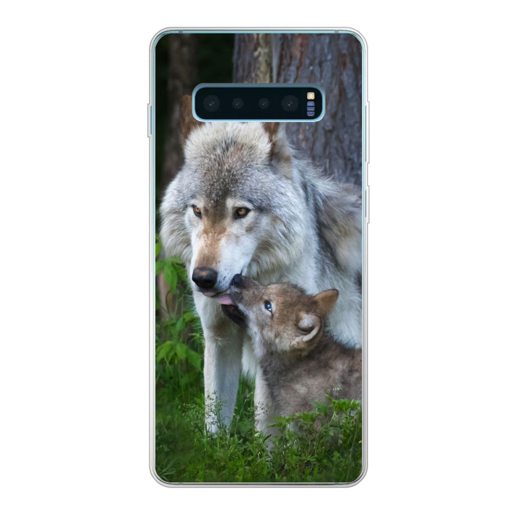 MuchoWow Handyhülle Schutzhülle Hülle für Samsung Galaxy S10 Lite Wolf - Moos - Wald - Welpe Silikon Softcase Handy Hülle - Schutz
