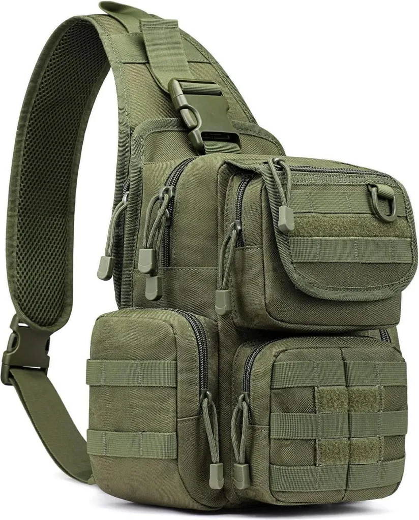 Libérez vos mains avec ce sac de poitrine tactique compact Molle Vert