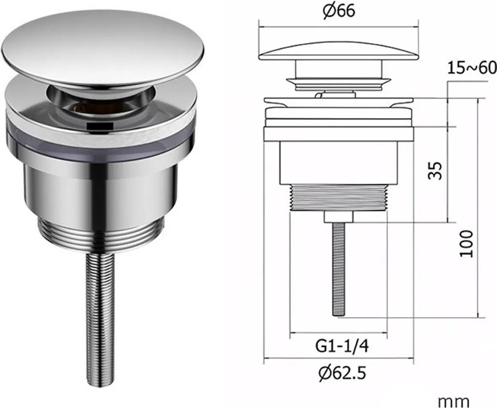 Tappo di scarico universale in acciaio inox a 2 pezzi, con filtro anti-intasamento e rete filtrante, per vasca da bagno (33-40 mm) - Nero | Leroy Merlin