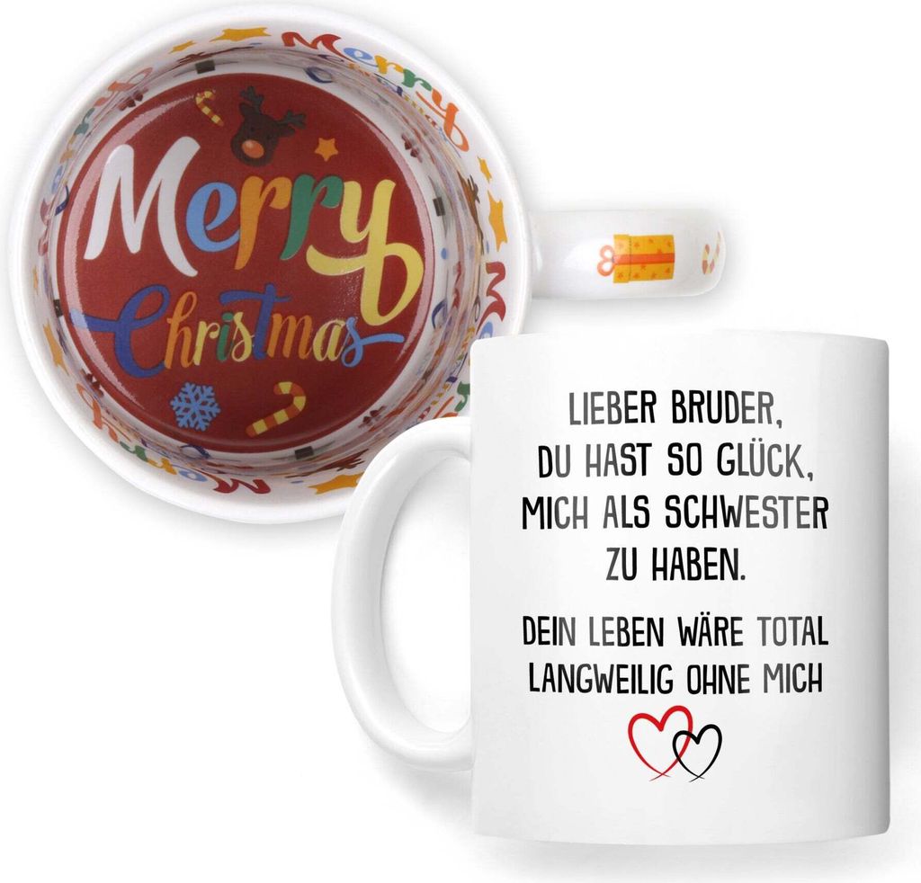 22Feels Weihnachtsgeschenk Bruder Geschenk von Schwester Jungs Geschwister Tasse Männer Haferl Teenager Bruderherz Weihnachten