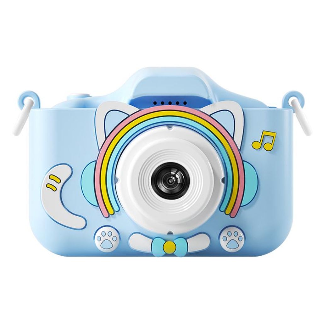 ZELURXX Kinderkamera, Cartoon-Katze Design, Dual-Kamera, IPS Augenschutz-Bildschirm, 1080P Video, Spiele Musik, Kreative Sticker, Blau