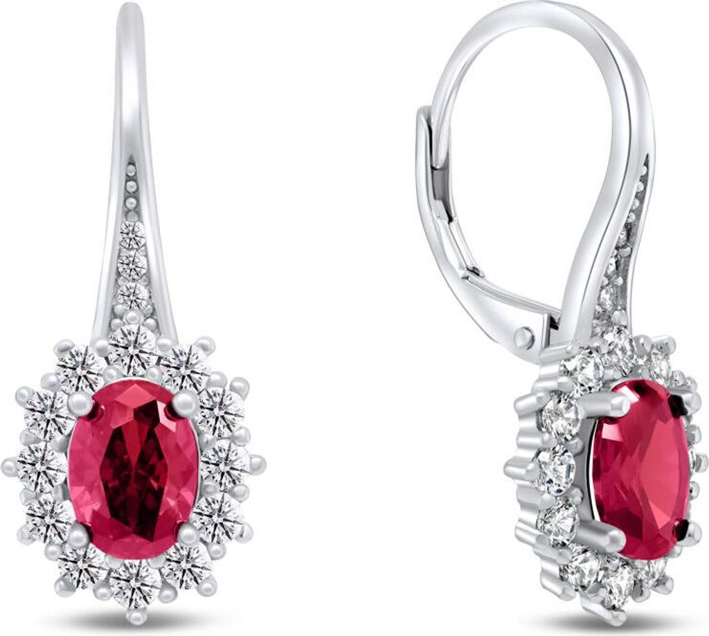 Luxury silver earrings with red zircons EA309WR